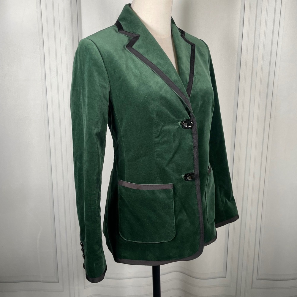 Kate Spade Green Velvet Blazer - Grosgrain Trim‎ & Jewel Buttons - Size 00